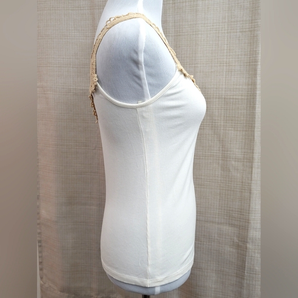 Democracy Cream Tan Crochet Ribbed Bohemian Tank Top Stretch Size Small - Picture 4 of 10